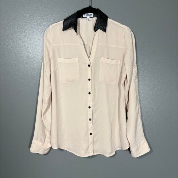 Express The Portofino Shirt Women's Semi-Sheer Tan Button Up - Size XS - Preppy - Picture 1 of 6
